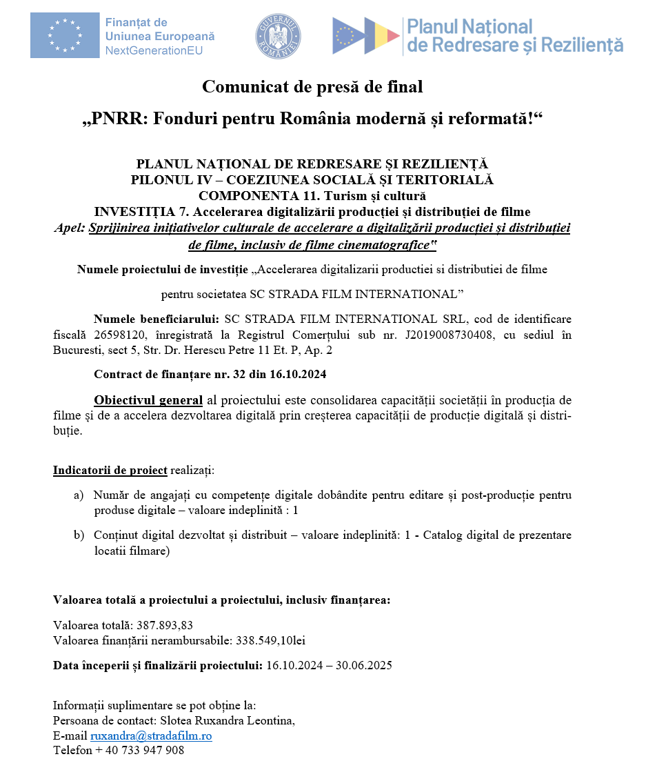 Comunicat de presa Proiect PNRR